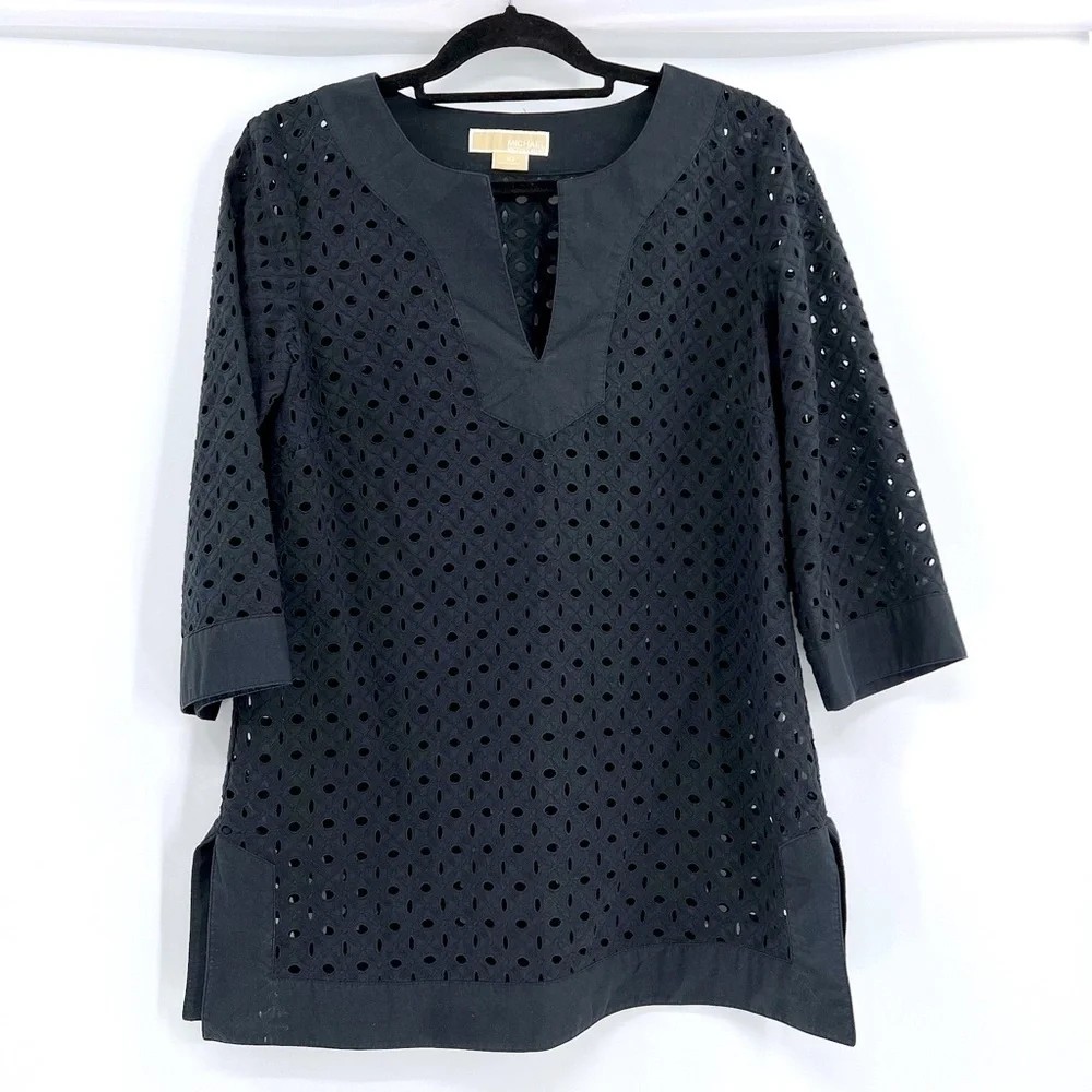 Michael Kors Black Eyelet Tunic size 10 Cotton 100%
